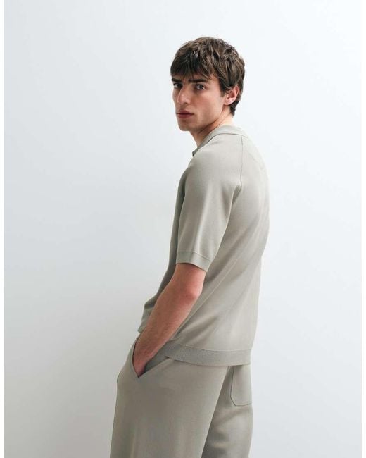 ASOS COLLECTIVE Gray Compact Knit Relaxed Notch Neck Polo for men