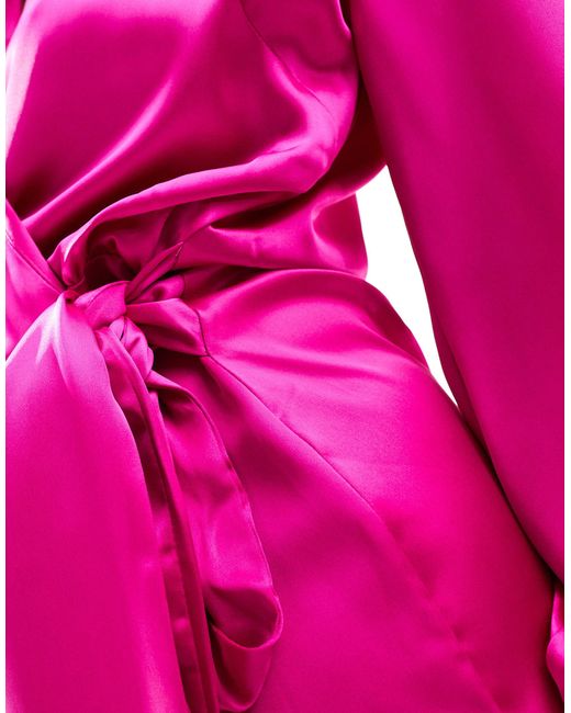 Never Fully Dressed Pink Petite Satin Wrap Mini Dress