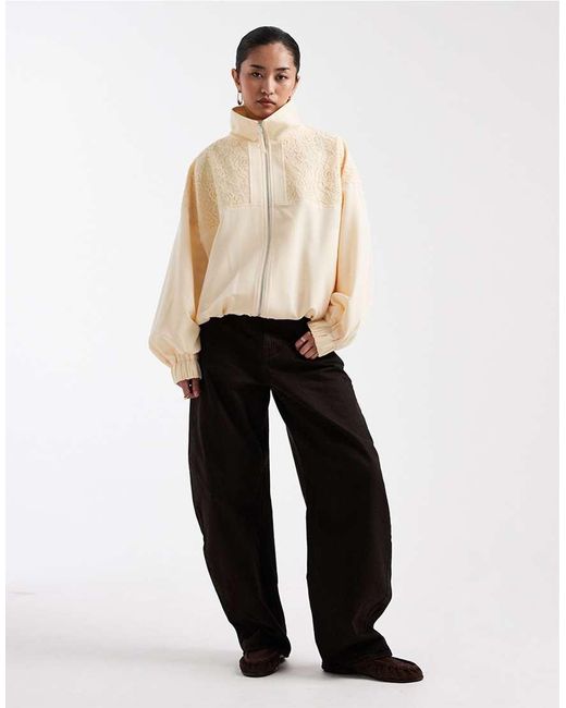 Miss Selfridge Natural Lace Insert Funnel Neck Track Jacket