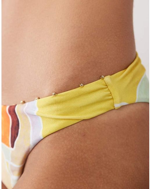 River Island Yellow Floral High Leg Bikini Bottoms