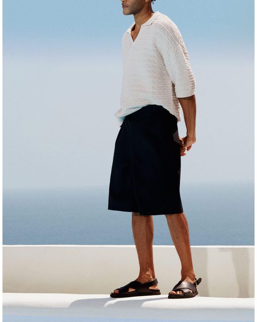 ASOS Blue Long Length Linen Blend Shorts for men