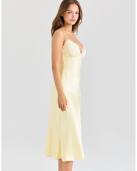 House Of Cb Yellow Felicity Butter Satin Bias Cut Midi Dress