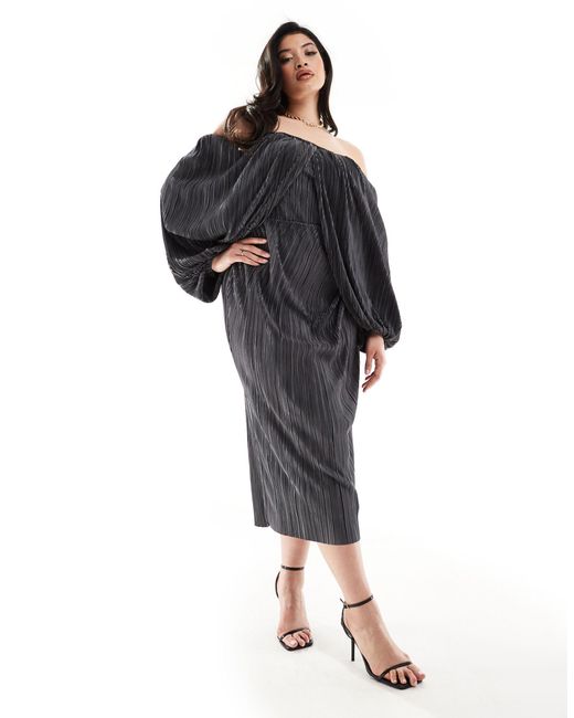 Asos design curve - robe plissée mi-longue avec détail effet superposé et dos ouvert - anthracite ASOS en coloris Black