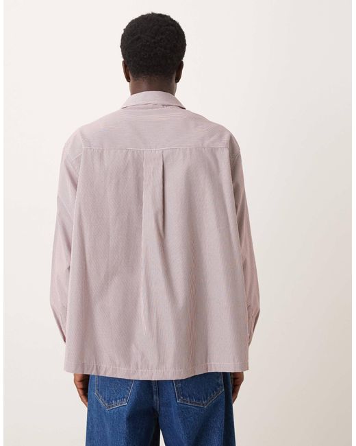 ASOS – oversize-hemd mit brust-print und burgunderem karomuster in Pink für Herren