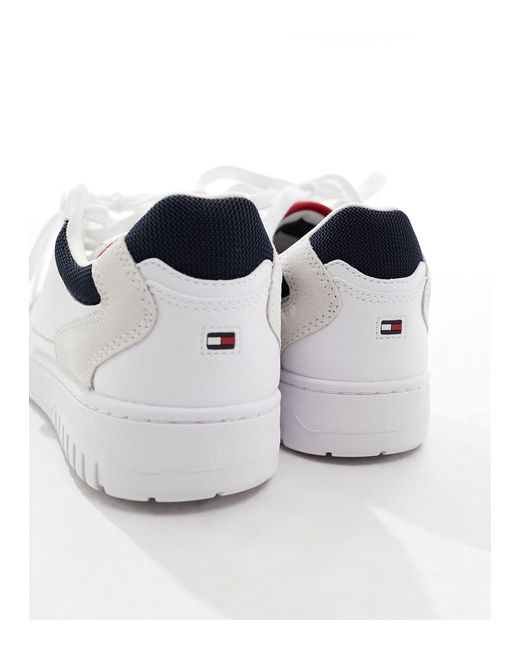 Tommy Hilfiger Gray Basket Leather Mixed Media Essential Trainers for men