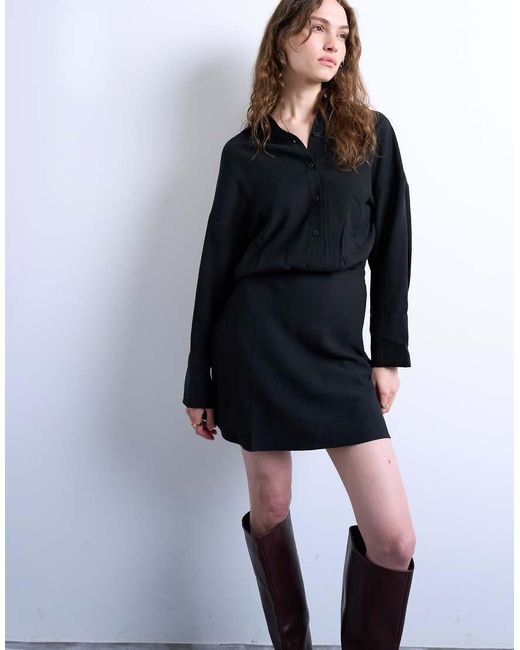 TOPSHOP White Waisted Micro Mini Shirt Dress