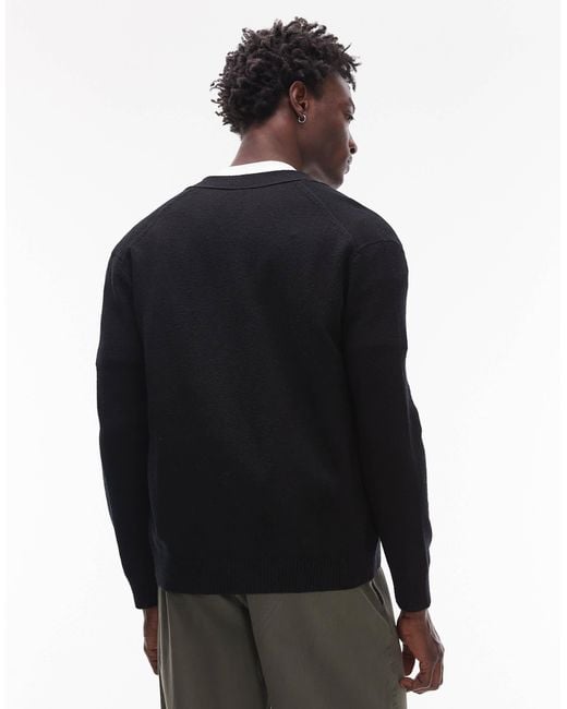 ARKET Black Textured Wool Blend Knitted Cardigan for men