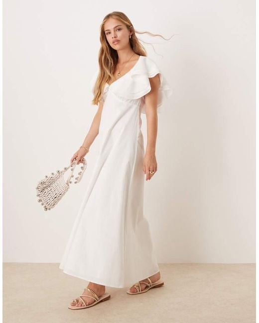 Vrg Grl Natural Party Nights Frill Detail Linen Midi Dress
