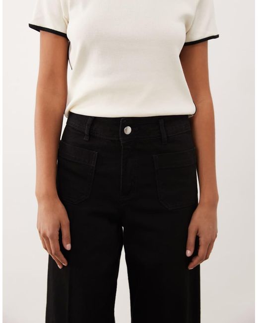 Mango Black Jessie 100% Cotton Wide Leg Pocket Detail Jean