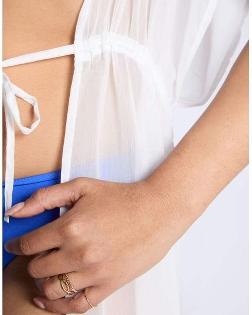 Boux Avenue White Chiffon Plunging Neckline Semi Sheer Maxi Kaftan Dress