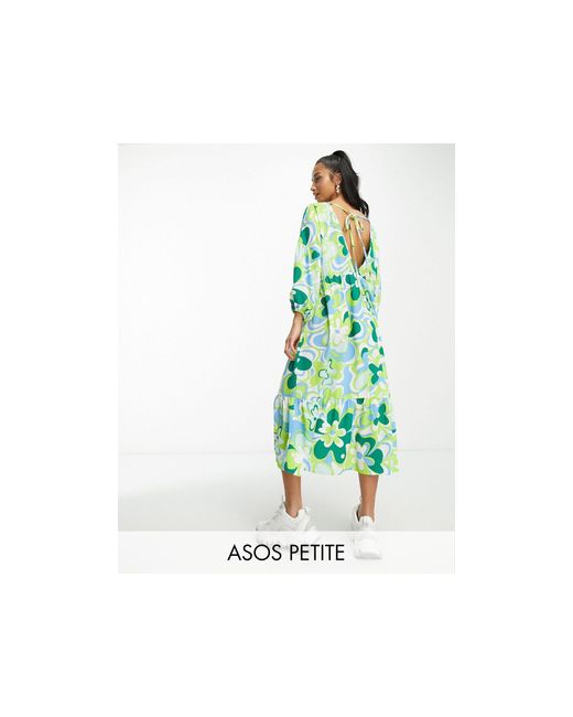 ASOS Asos Design Petite - Nonchalante Aangerimpelde Midi-jurk Met Groene Bloemen in het Green