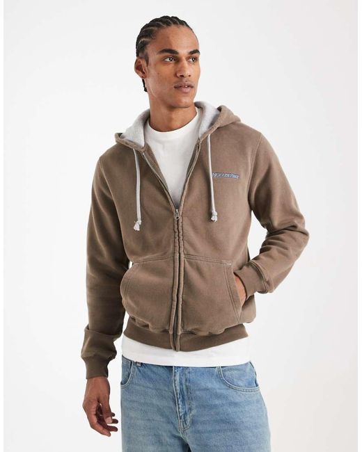 Hollister Black Zip Up Hoodie With Logo Detail for men