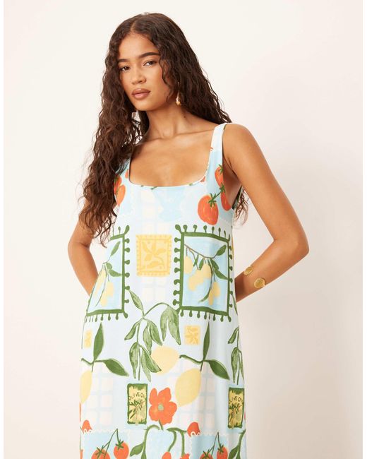 ASOS White – trapezförmiges maxikleid mit tomatenmuster