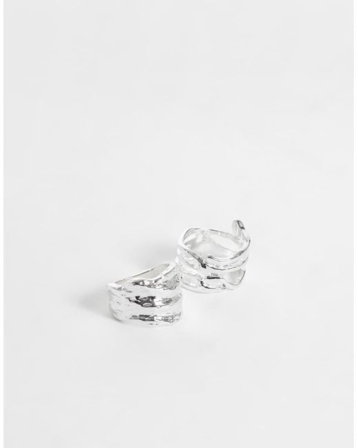 Reclaimed Vintage White Unisex Molten Metal Rings 2 Pack