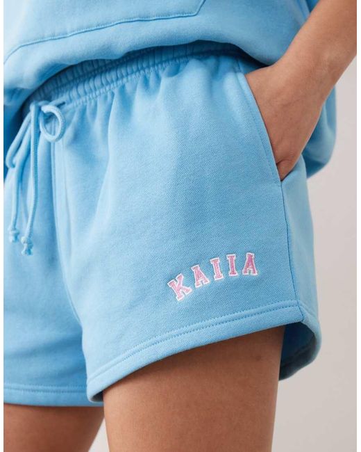 Kaiia Blue Cotton Rich Embroidered Logo Mini Sweat Shorts