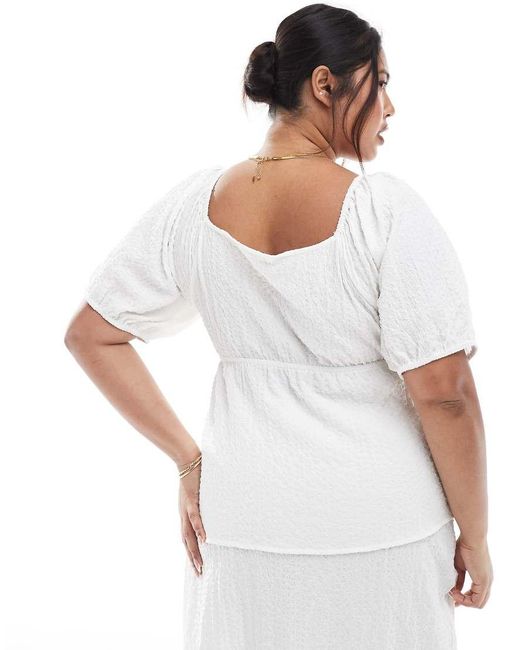 Esmee Curve White Exclusive Puff Sleeve Tie Front Beach Top