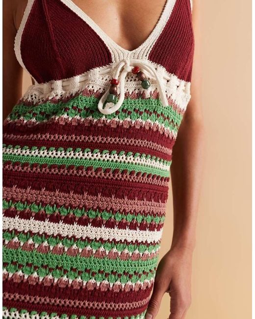 ASOS Natural Crochet Knit Maxi Dress With Beaded Tie