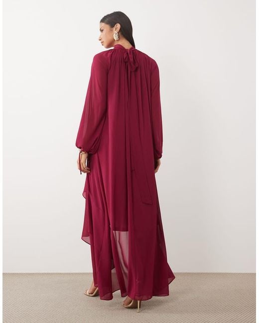 TFNC London Chiffon High Neck Maxi Dress With Tiered Hem