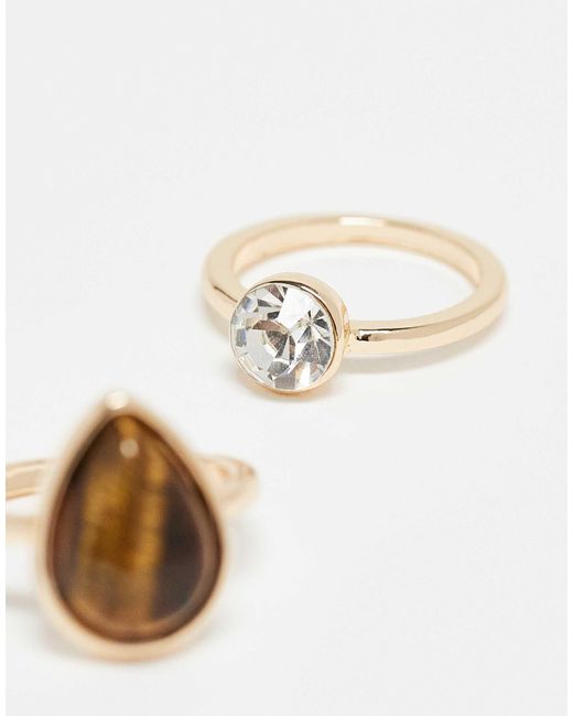 ASOS Natural Pack Of 2 Rings With Real Tigers Eye Stone