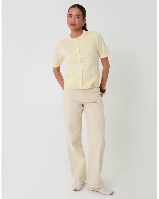 Threadbare Natural Crew Neck Short Sleeve Knitted Cardigan