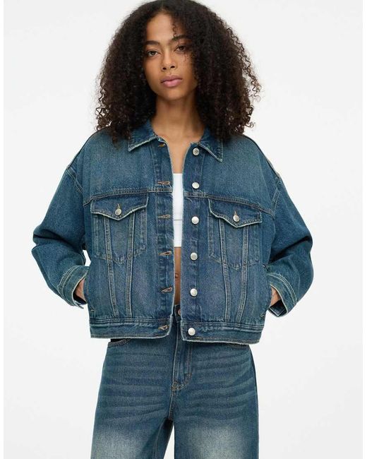 Pull&Bear Blue Boxy Oversized Denim Jacket
