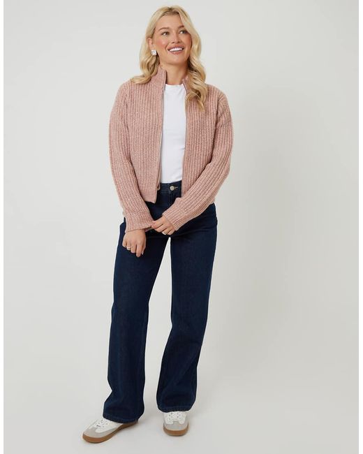 Threadbare Natural Zip Through Knitted Bomber