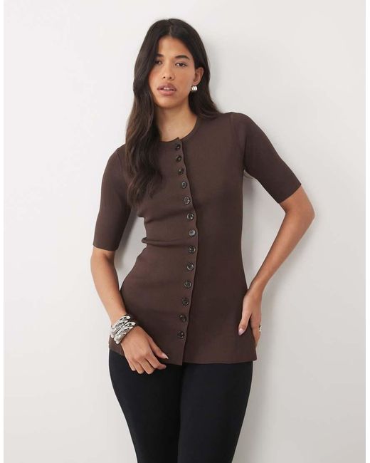 Pretty Lavish Brown Lilah Knit Scoop Neck Longline Top