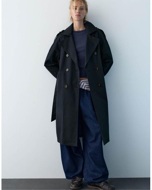 Pull&Bear Blue Belted Trench Coat