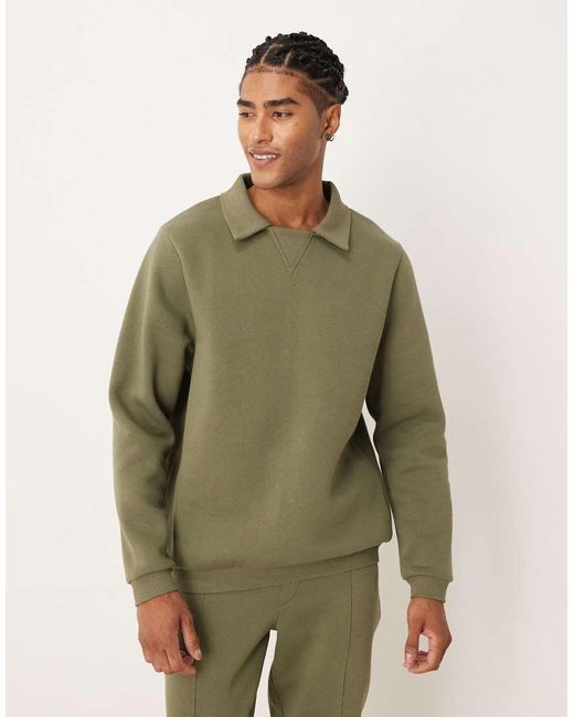 ASOS Oversized Sweatshirt Met Geribbelde Polokraag in het Green voor heren