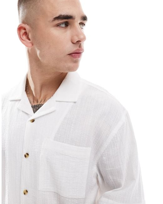 Cotton On White Cotton On Cheesecloth Short Sleeve Box Fit Shirt for men