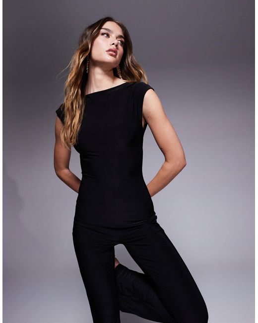Missy Empire Blue Double Sculpted Slinky Open Back Flare Trouser Jumpsuit