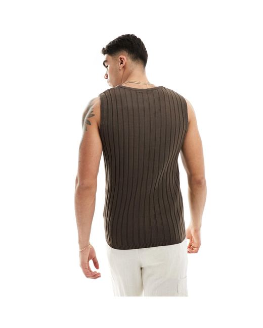 ASOS Brown Muscle Fit Lightweight Knitted Rib Scoop Neck Vest for men