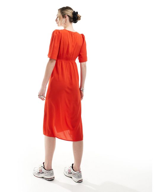 Monki Red Short Sleeve Midi Dress With Side Split