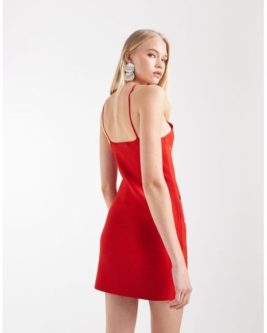 Mango Red Knit Halter Mini Dress With Disc Detail