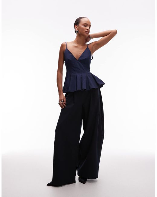 ASOS Blue Peplum Structured Cinch Top