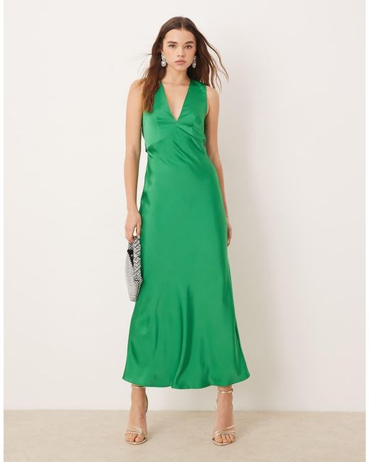 OMNES Green Nova Satin Tie Back Dress