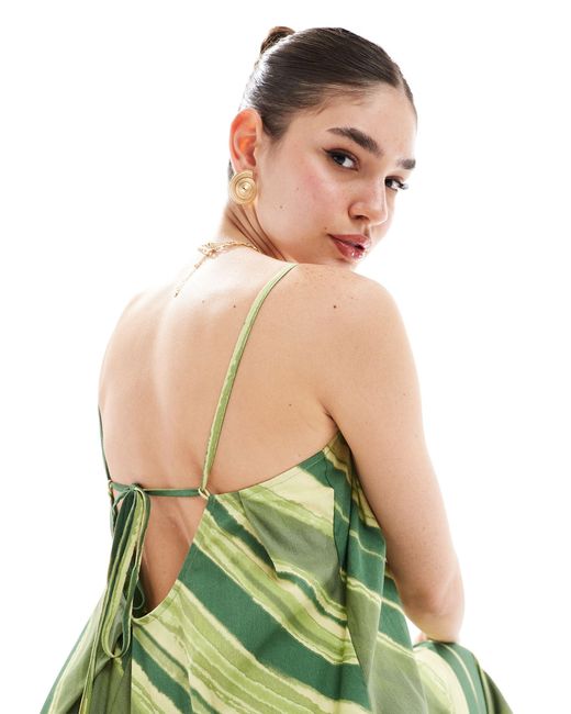 ASOS Green Pleated Square Neck Wide Leg Jumpsuit