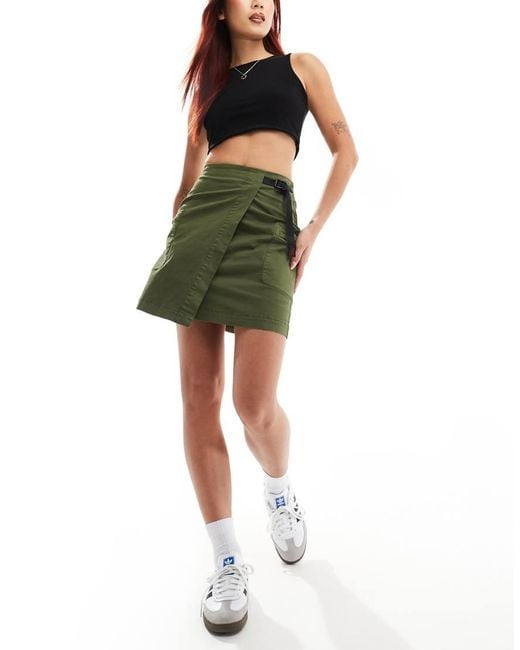 Gramicci Green Cotton Twill Wrap Detail Cargo Mini Skirt