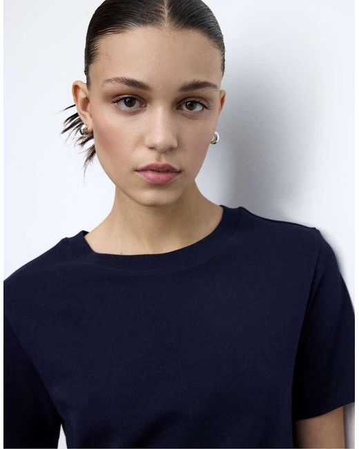 Stradivarius Blue Basic Regular Fit Heavy Weight T-Shirt