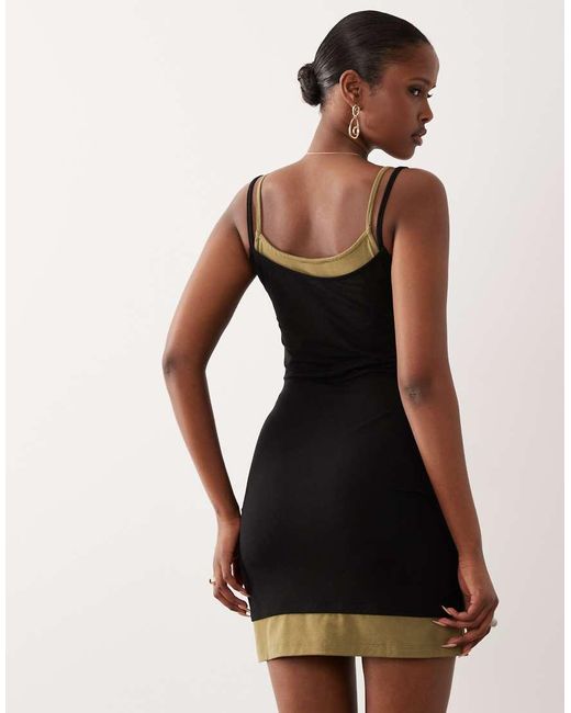 ASOS Double Layer Mini Dress Black And Khaki