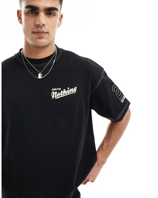 Camiseta negra con pespuntes en contraste Good For Nothing de hombre de color Black