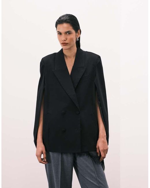 WeWoreWhat Blue Cape Sleeve Double Breasted Blazer