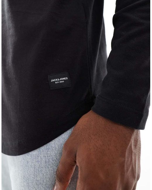 Jack & Jones Black Essentials Longline Long Sleeve T-shirt With Curve Hem for men