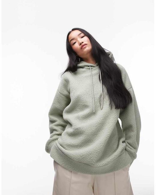 Sudadera Verde Extragrande Con Capucha De Borreguito De TOPSHOP de color Gray