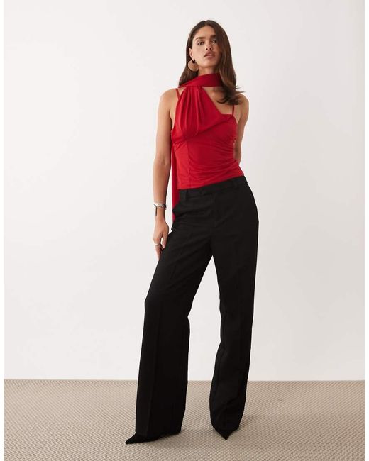 ASOS Red Stretch Chiffon Scarf Wrap Top