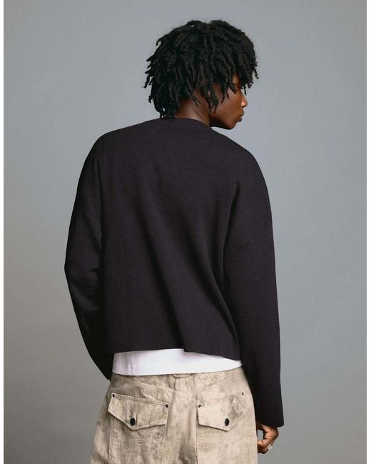 Bershka Gray Printed Round Neck Jumper for men