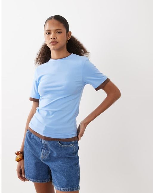 ASOS Brown Short Sleeve Double Layer Top