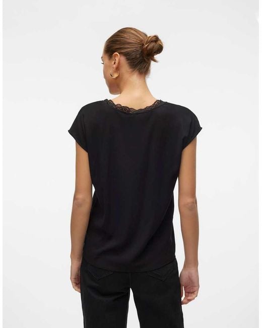 Vero Moda Blue Lace Trim Short Sleeve Blouse