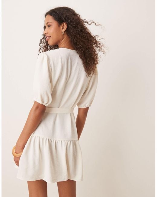 Vila Natural Short Sleeve Tie Waist Mini Dress