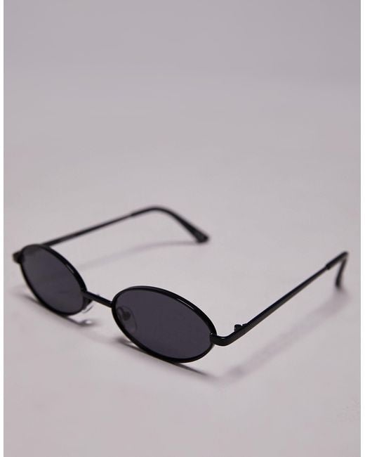 TOPSHOP Black Daff Skinny Oval Sunglasses